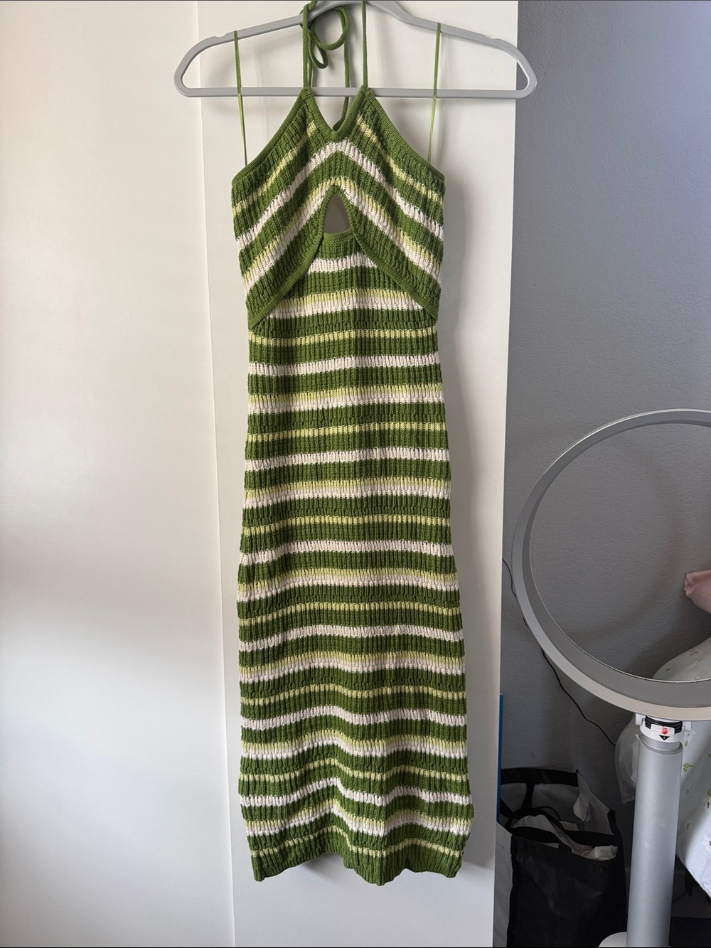 Striped knitted halter midi dress